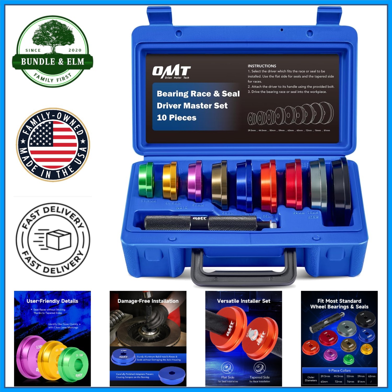 Versatile Bearing Driver Kit with Non-Slip Grip and Easy Identification