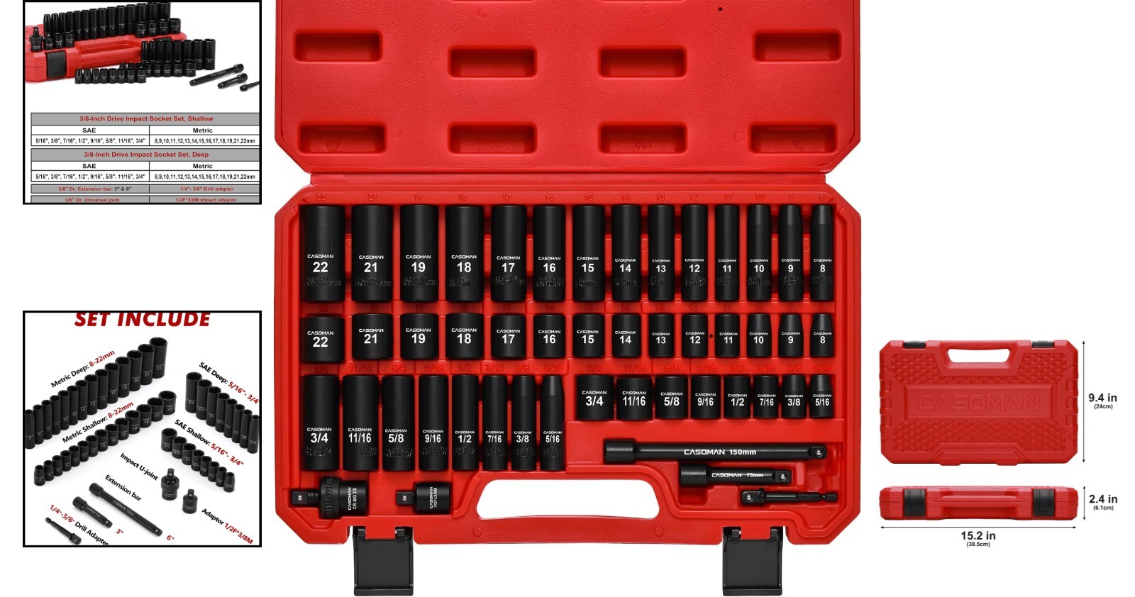 Comprehensive 3/8″ Drive 49-Piece Impact Socket Set – Standard & Metric Sizing