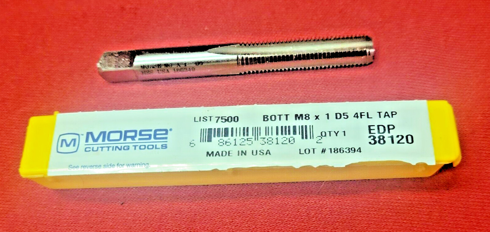 M8 X 1.0 8MM Bottom Hand Tap Morse MT3838120 HSS USA RH D5 Metric 4 Flute