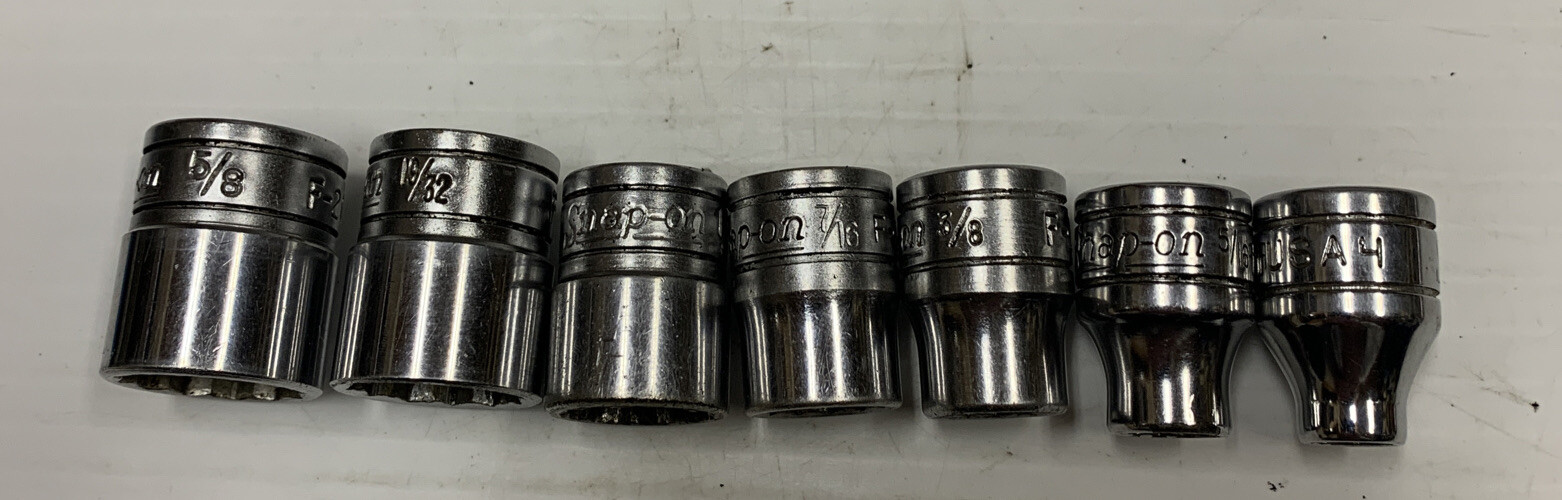 Snap-on USA 13 pc 3/8″ Drive SAE 12 Point Shallow Chrome Sockets F321-F081 U