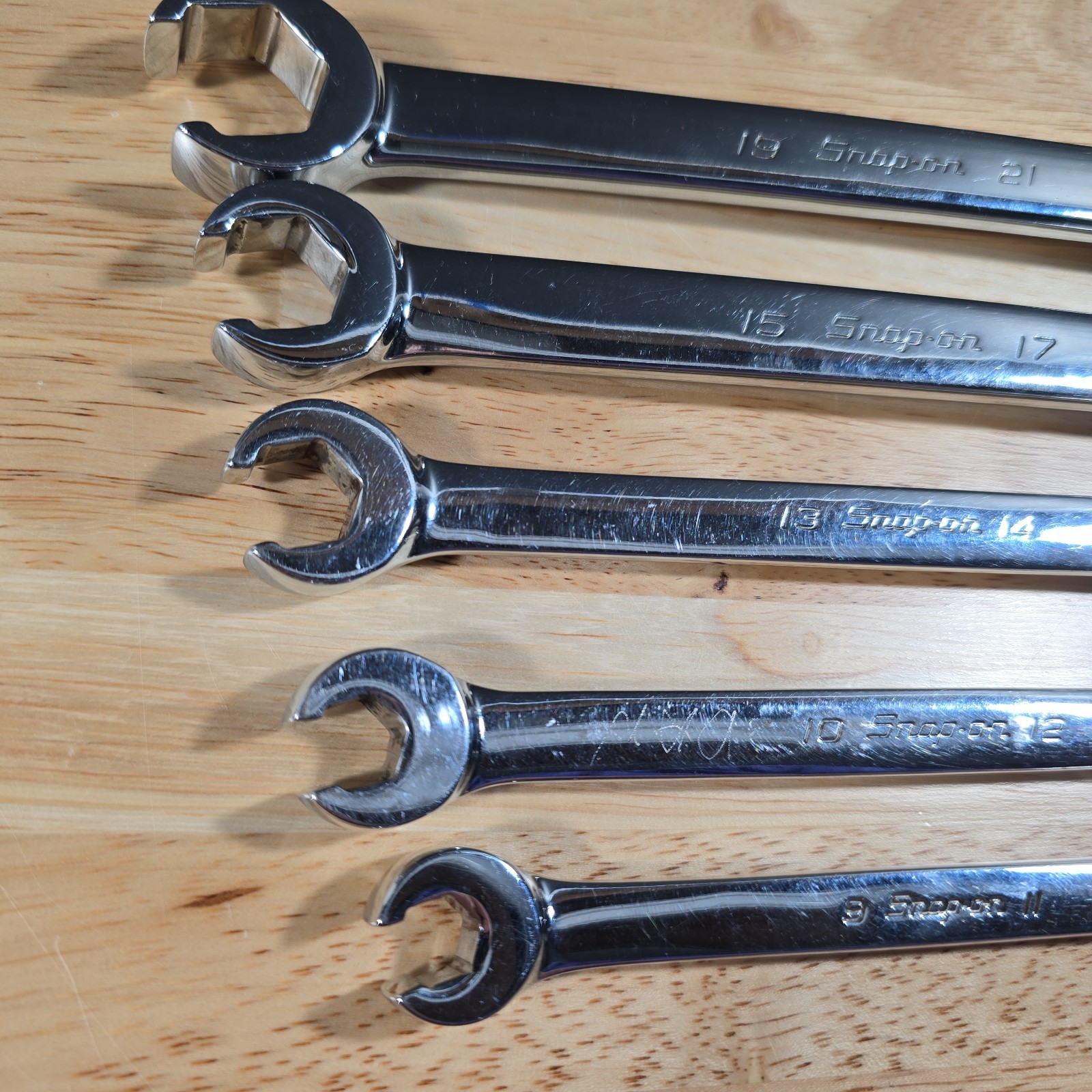 Snap On 5 pc 6-Point Metric Flank Drive Double End Flare Nut Wrench Set 9–21mm