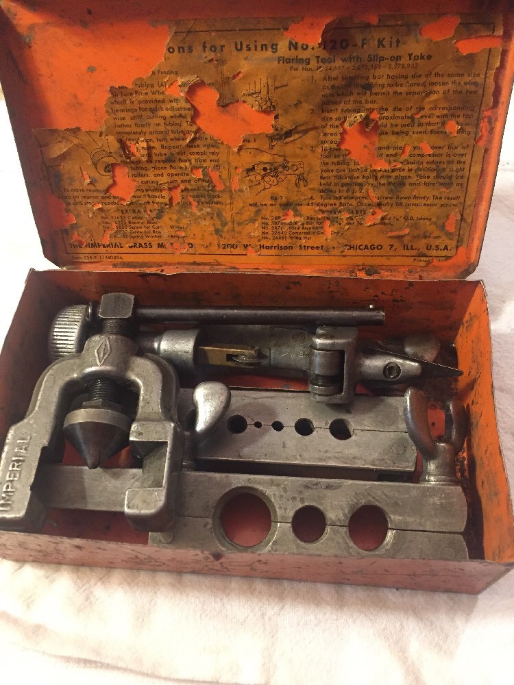 Vintage Imperial Brass 120-F Flaring and Cutting Kit in Metal Case USA