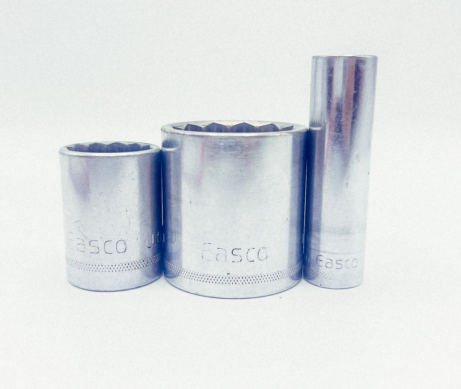 3-Pc EASCO Socket Set, 6pt 3/8dr 1/2″ deep + 12pt 1/2dr 1-1/4″, 13/16″ shallow