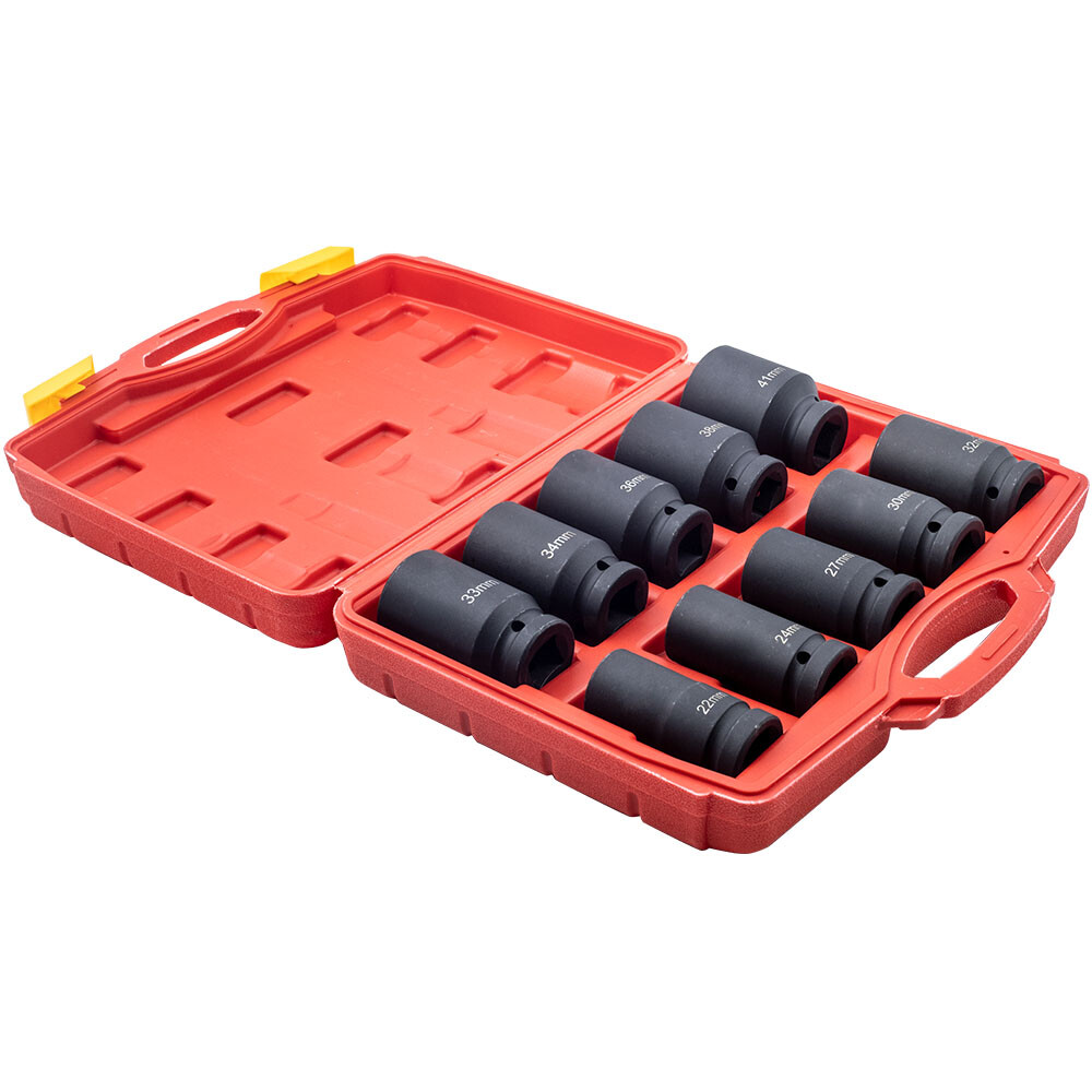10pcs 6-Point Drive Deep Impact Socket Set Metric 22mm-24mm-27mm-41mm
