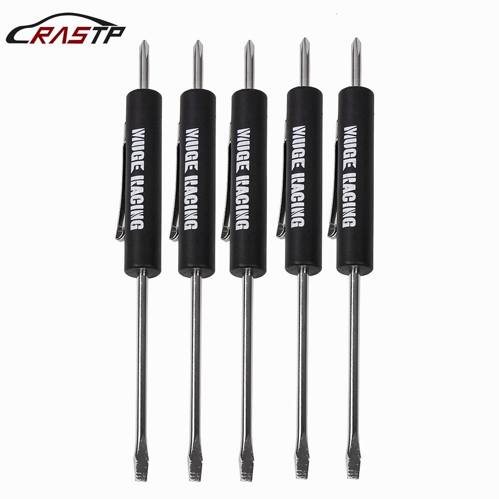 5PCS Mini Pocket Screwdriver Flat Head Tip with Phillips Top Pocket Clip Black