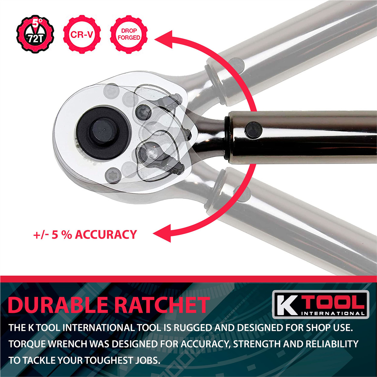 K-Tool 72126A 1/2″ Drive 24.5″ Long Adj Torque Wrench 30-250 ft/lb Capacity