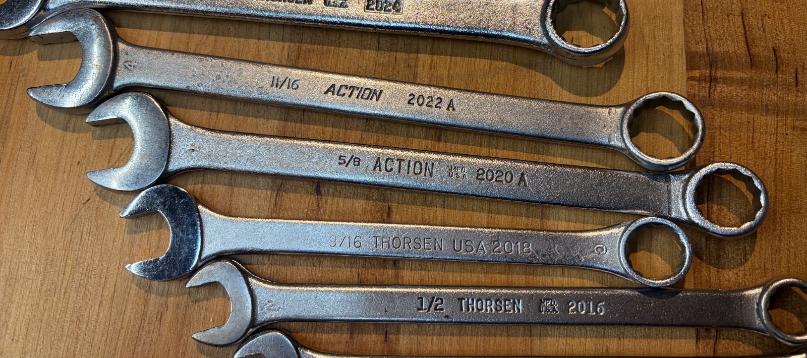 Action, Thorsen, Wright 5/16-15/16 SAE Combination Wrenches, in Canvas Roll, USA