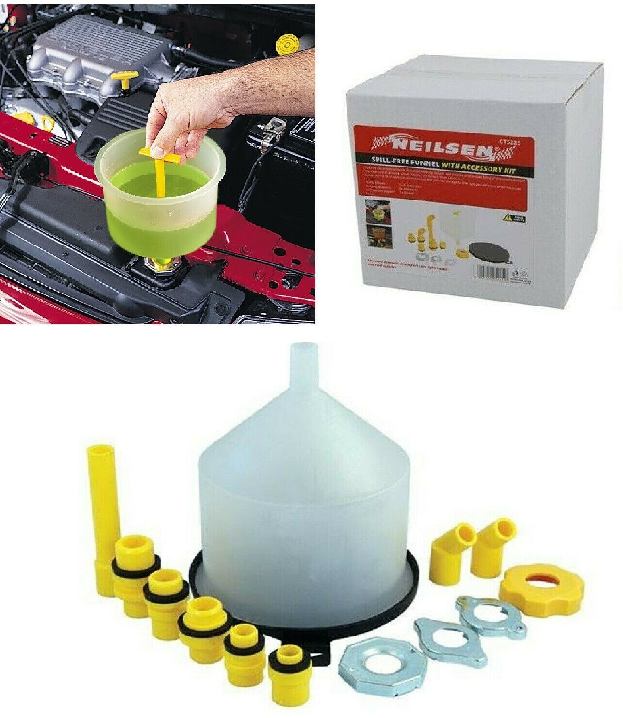 SPILL FREE NO SPILL COOLING SYSTEM FILLING FUNNEL KIT WITH ACCESSORIES BNIB