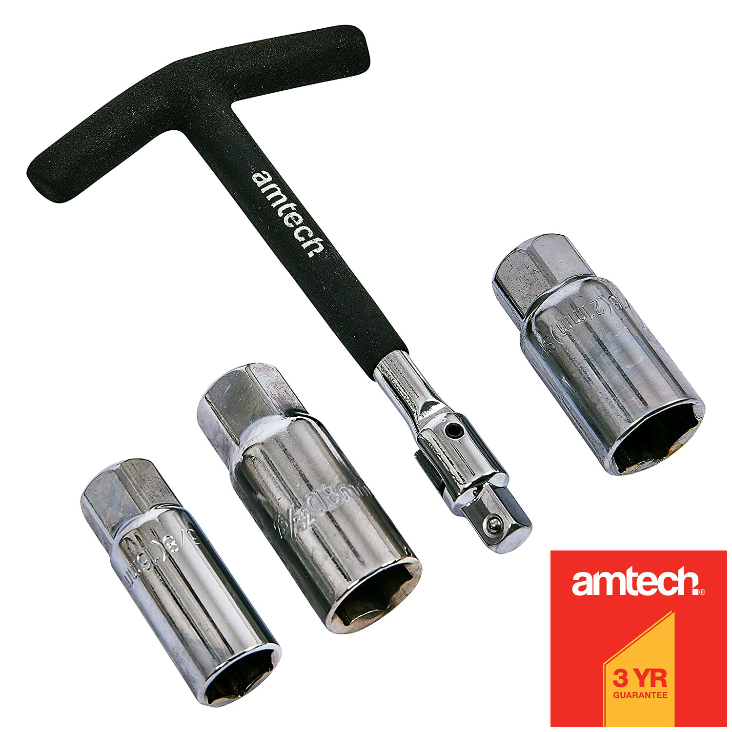 4pce T-Bar Spark Plug Spanner Wrench Set Remover Tool 3/8″ 16 18 & 21mm Sockets