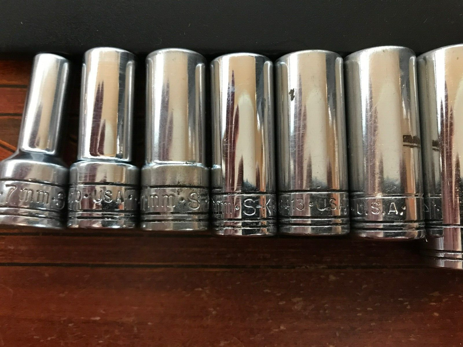 Vintage SK 3/8″ Drive Metric 6 point Deep Socket Set 9 Pcs 7mm, 10-15, 17, 19mm