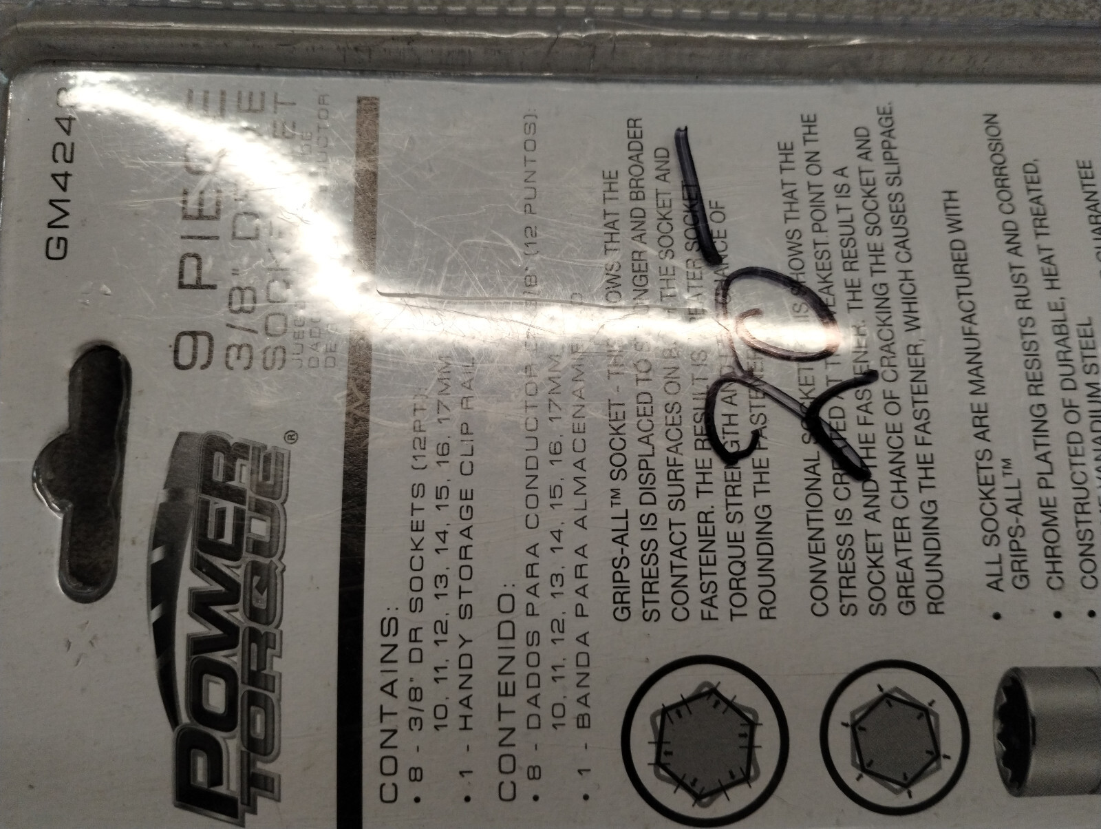 Power Torque 3/8 Dr 9 Pc Set GM4243 Sizes In Pictures.(E)