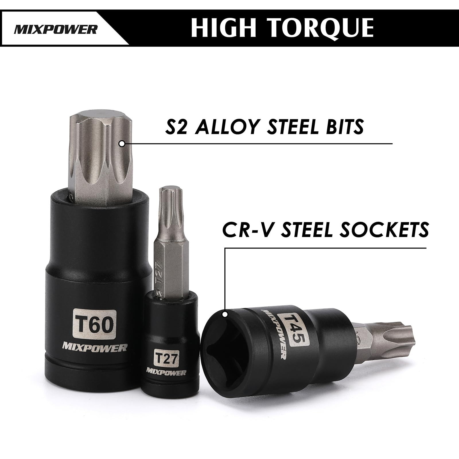 32PCS Torx Bit Socket Set – 14 Star Bits (T8-T70) & 13 E-Torx Sockets (E4-E24)
