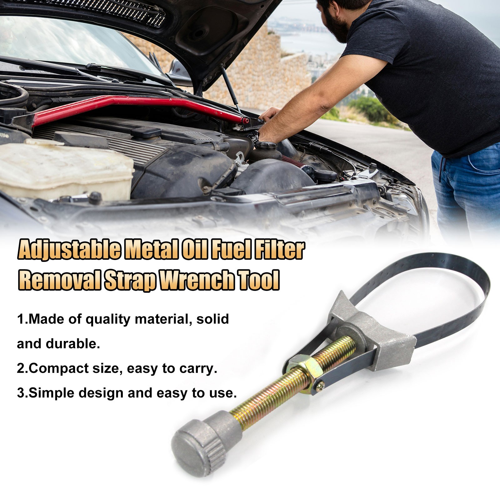 Auto Car Diameter Adjustable Oil Filter Removal Strap Wrench Tool 60mm To 120mm-