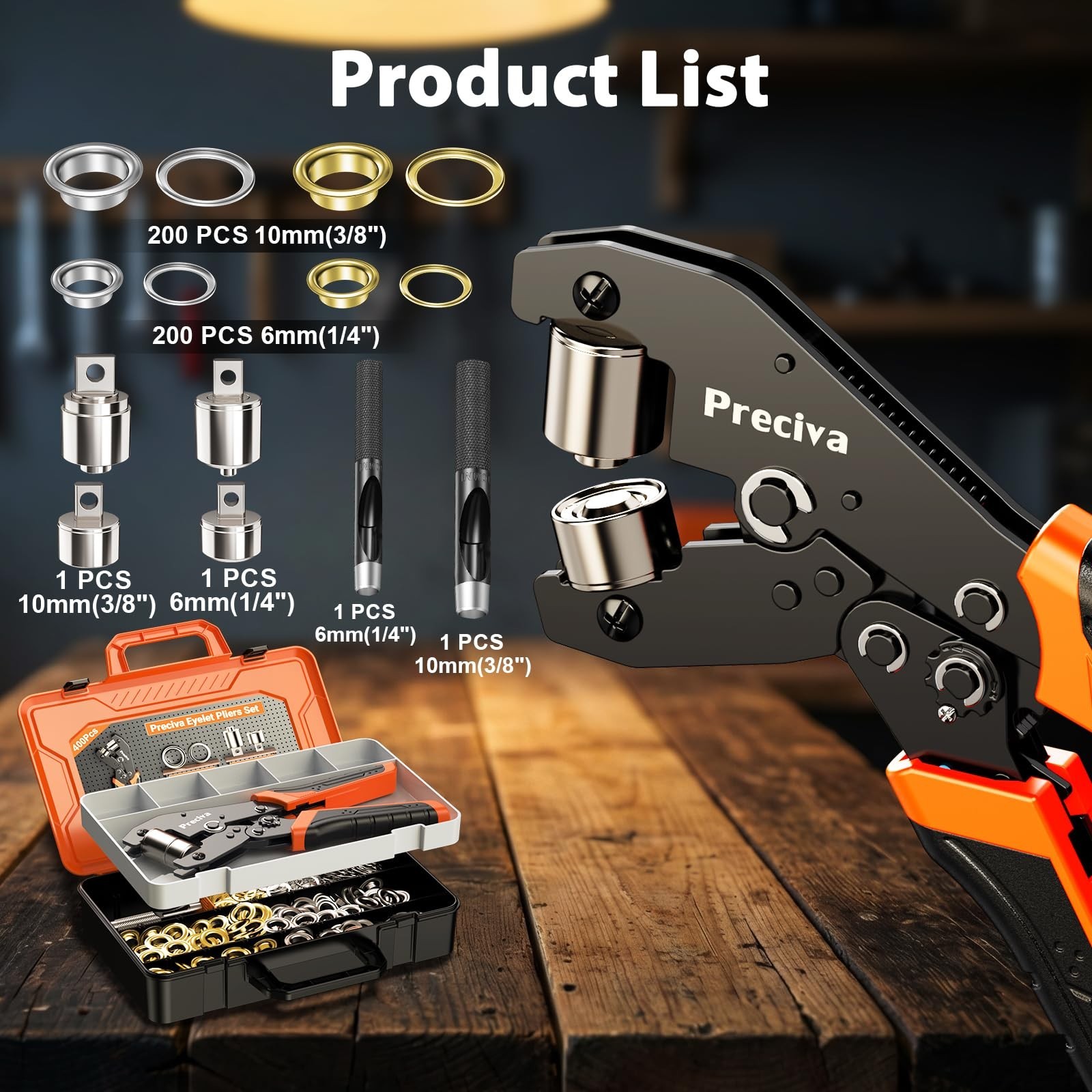 Grommet Tool Kit with 200 Eyelets & Pliers Set for Canvas, Leather, DIY Repairs