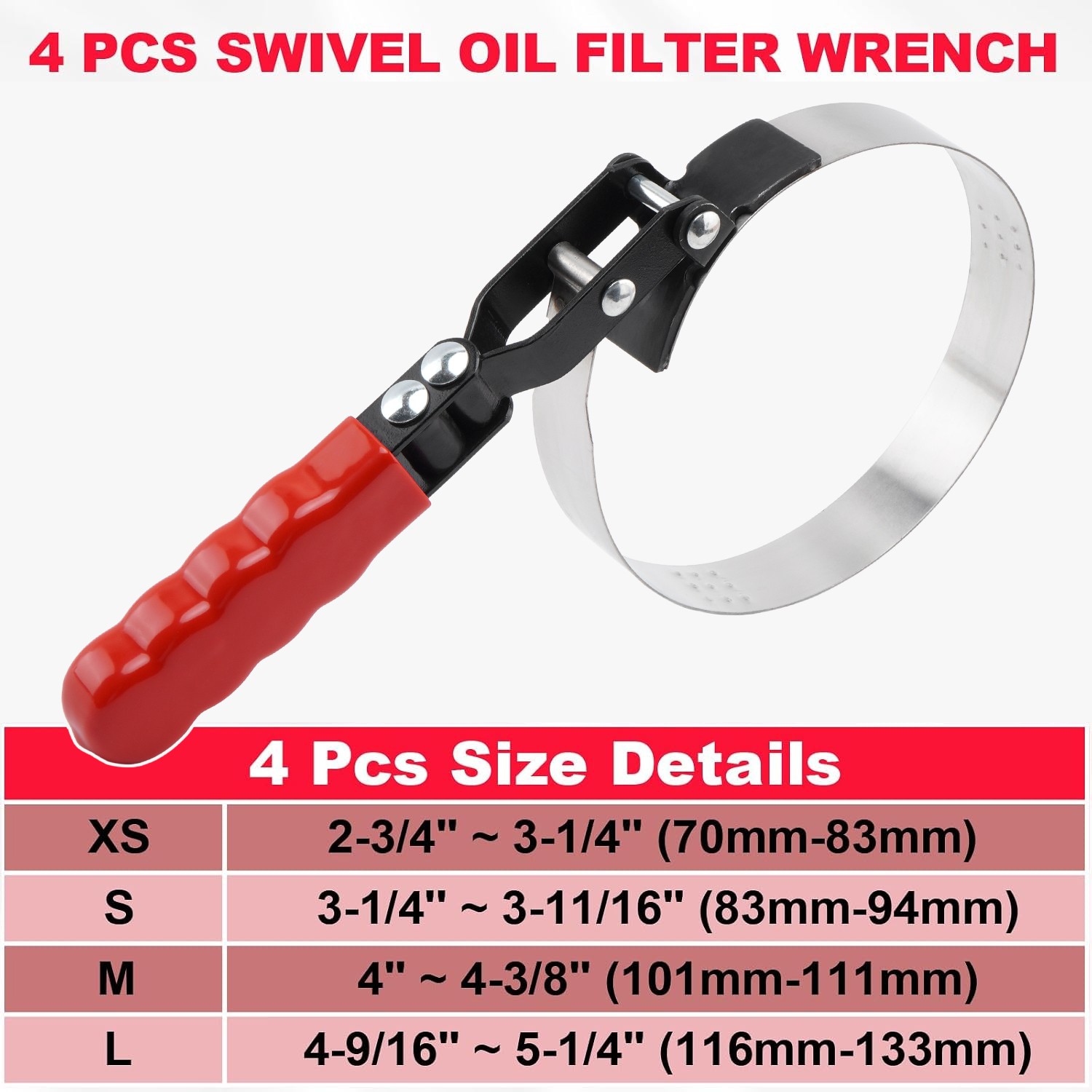 SPARKWHIZ Swivel Oil Filter Strap Removal Wrench Set 4 Piece 2-3/4″ 5-1/4″ New