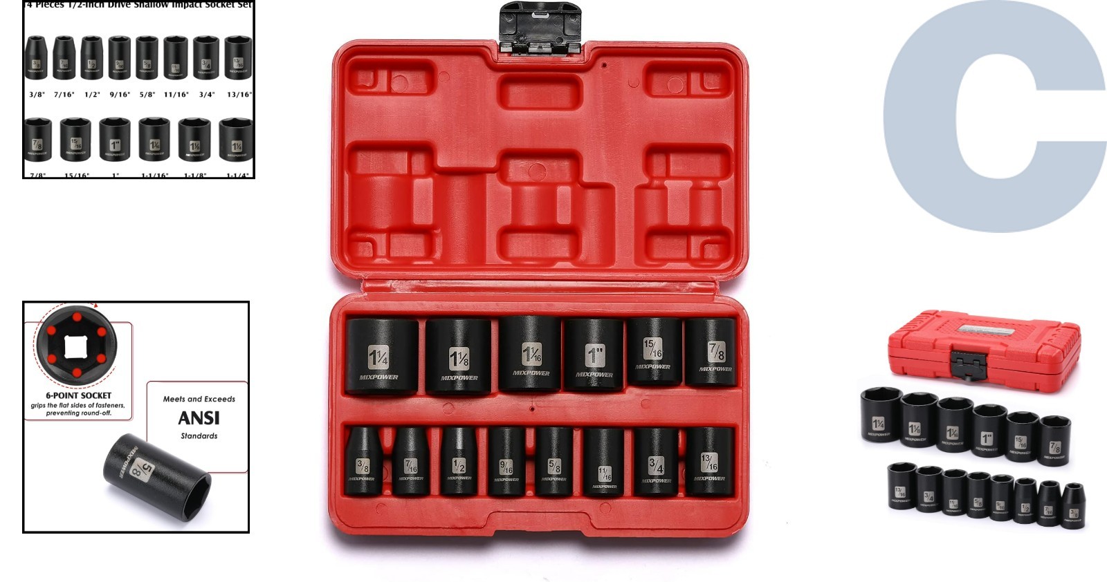 Durable 14-Piece 1/2-Inch Drive Shallow Socket Set with Black Phosphate Finish