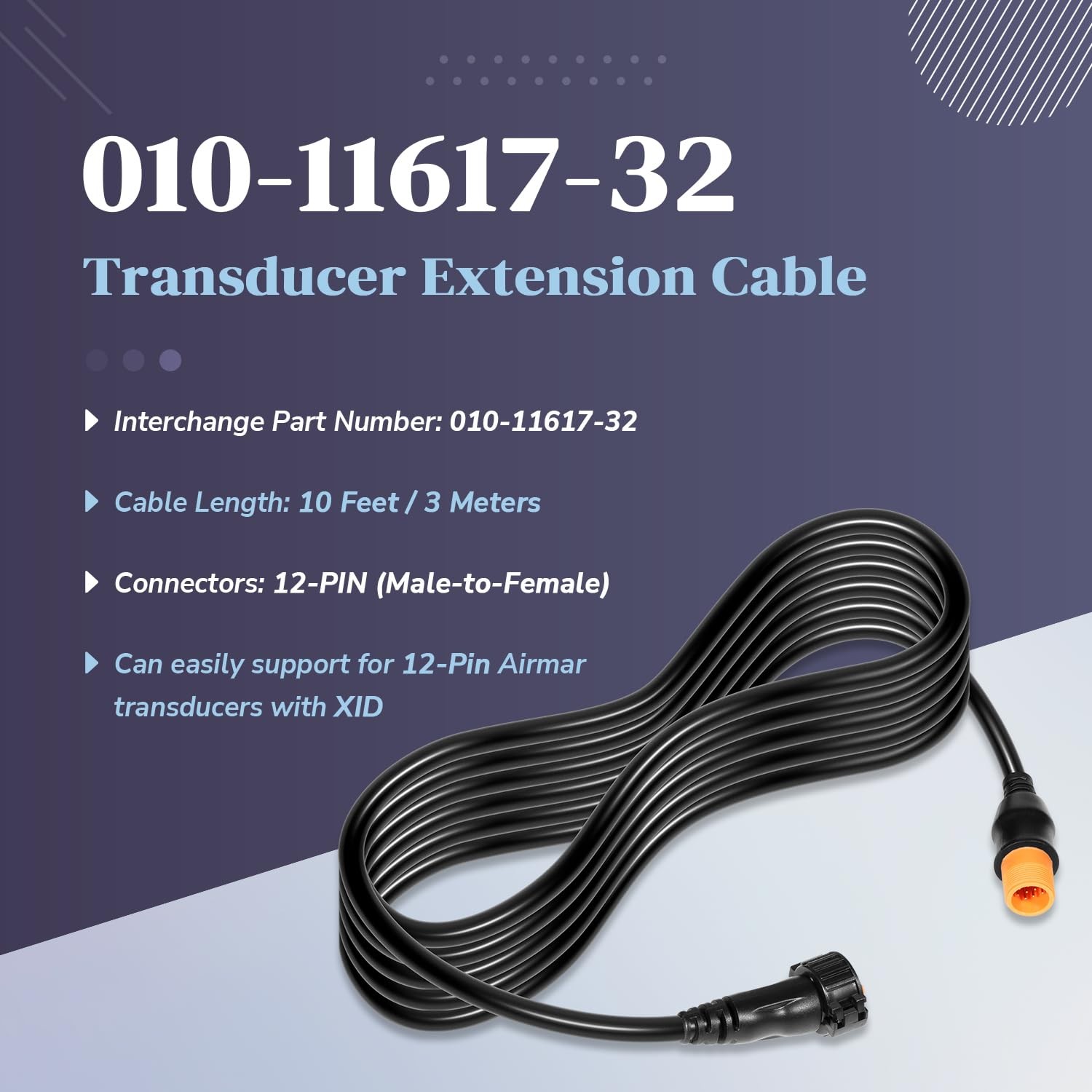 Transducer Extension Cable 12-Pin, for Garmin GPSMAP, Striker