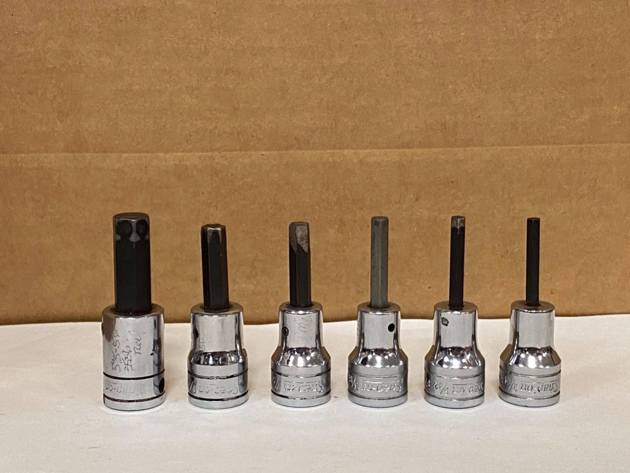 SNAP-ON 6 PC 3/8″ DRIVE HEX BIT SOCKETS (9/16″ FA4.5A- 3/8″ FA12A) USED.