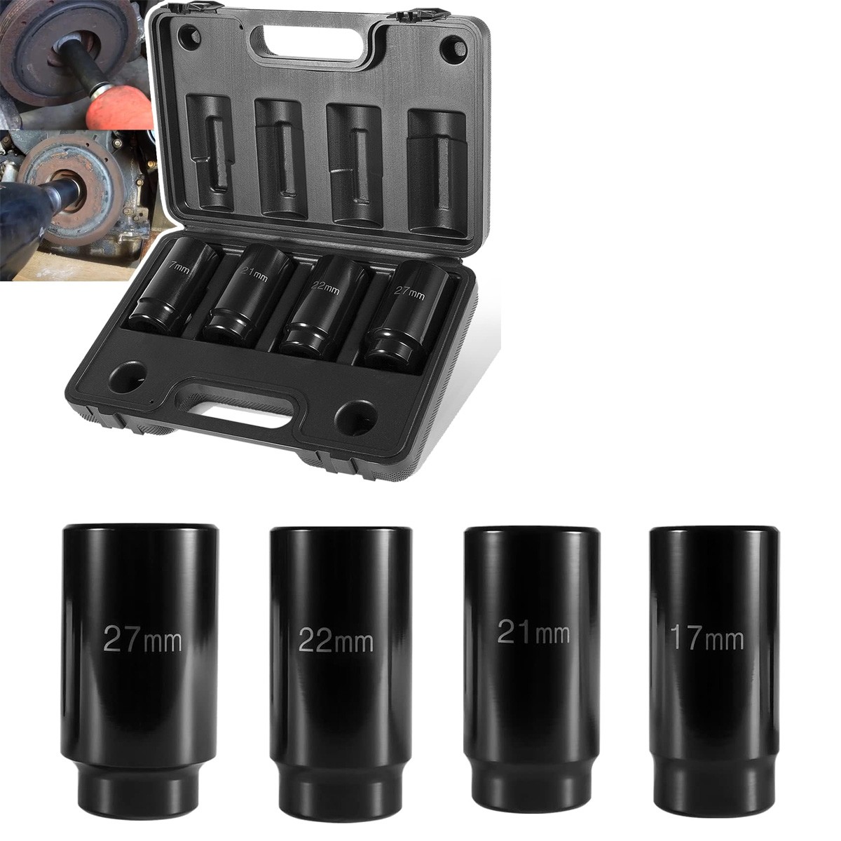 3X Power Harmonic Balancer Crank Bolt Removal Tool Socket Set 17 21 22 27mm 1/2″