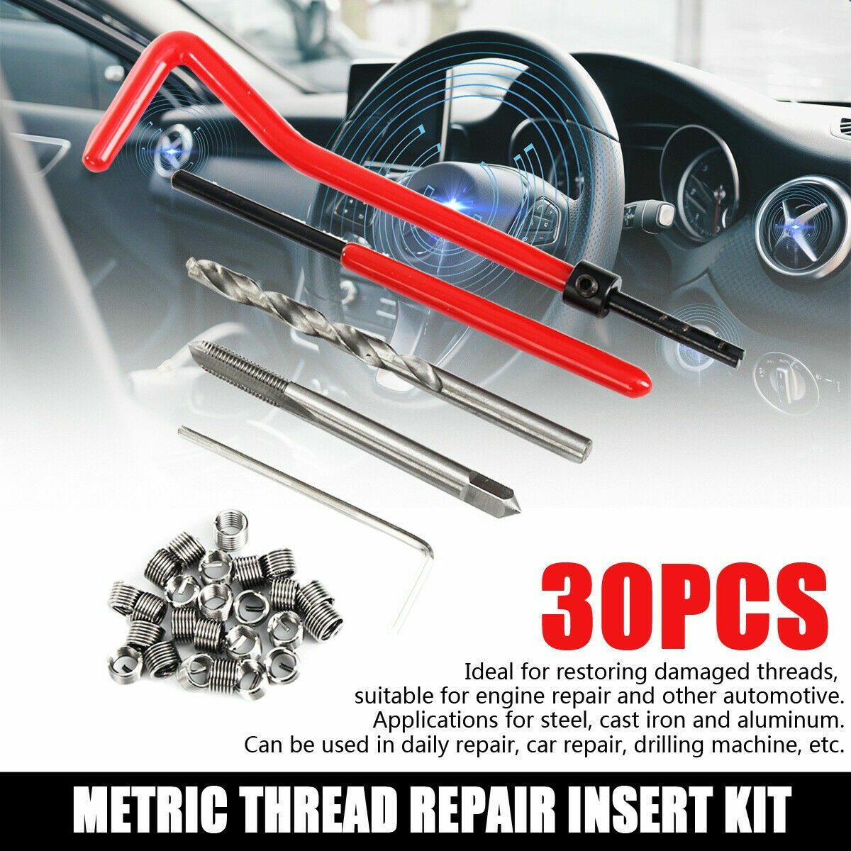 30Pcs Metric Wire Thread Repair Insert Kit M5 Car Pro Coil Tool Twist Drill Bit