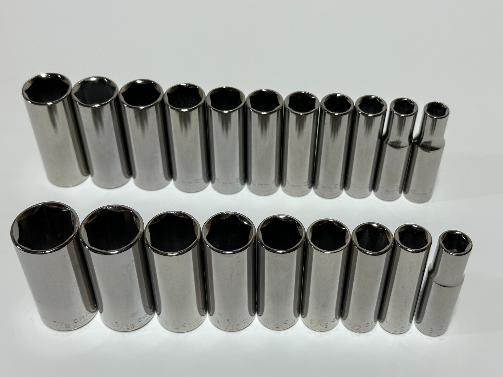 NEW Craftsman USA G 20pc Deep 6 Point Socket Set, Metric 9-19mm & SAE 3/8 to 7/8