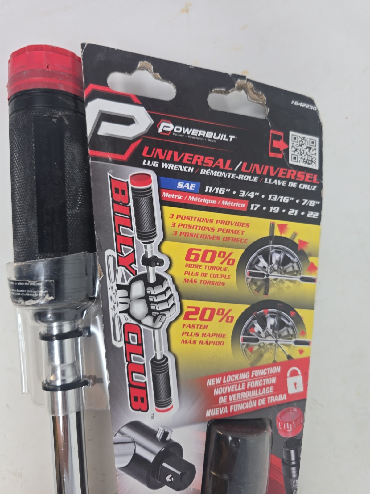 New!! Powerbuilt Billy Club Universal Lug Wrench 642250 (Bent Or Torn Packaging)