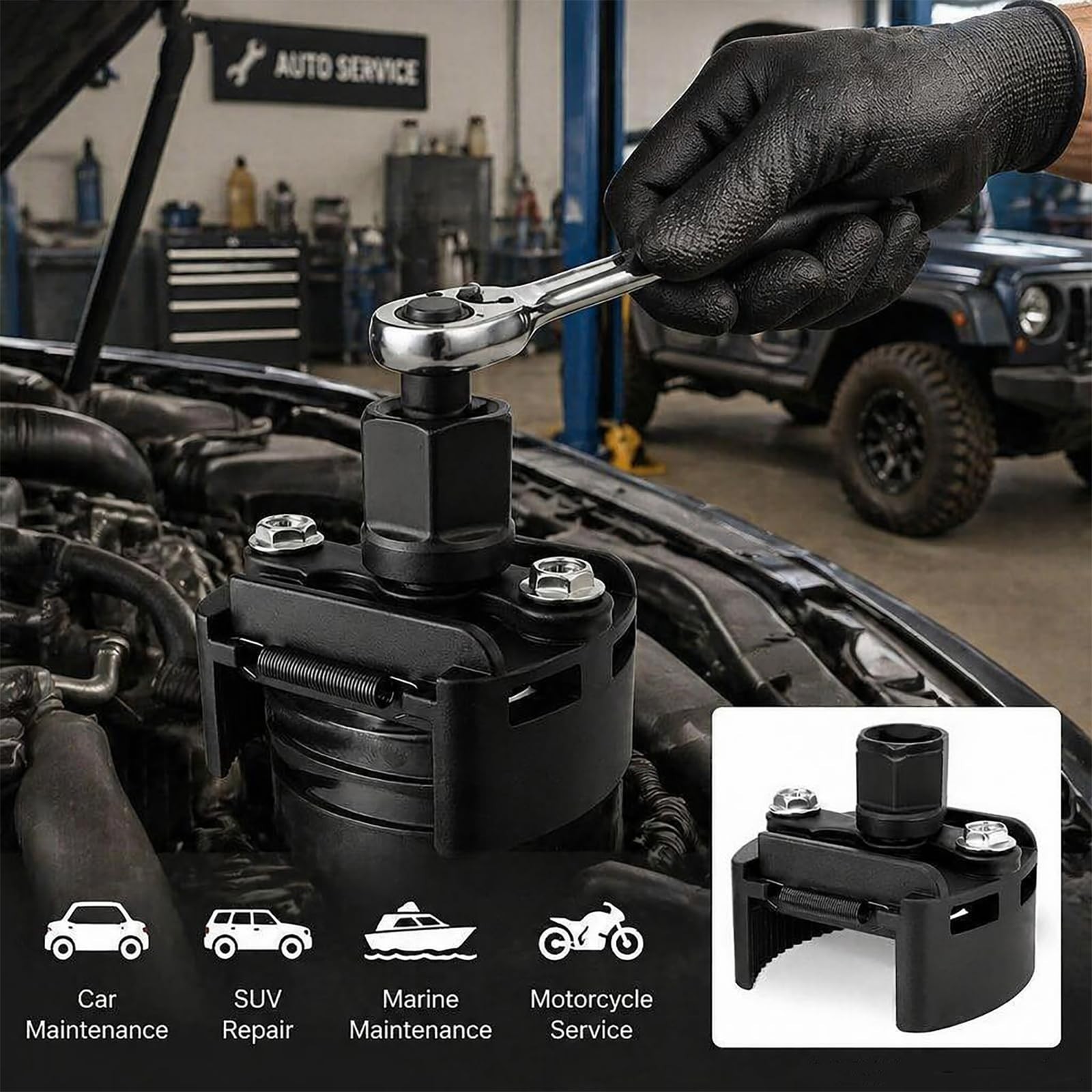 Adjustable Oil Filter Wrench 2-3/8″ to 3-1/8″ – 1/2″ Drive Tool for UTVs & Jet S