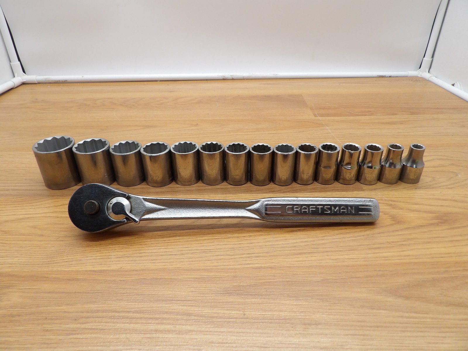 Craftsman 1/2″ Drive 12pt Metric Shallow Socket Set 15 pc (9- 30mm) USA +Ratchet