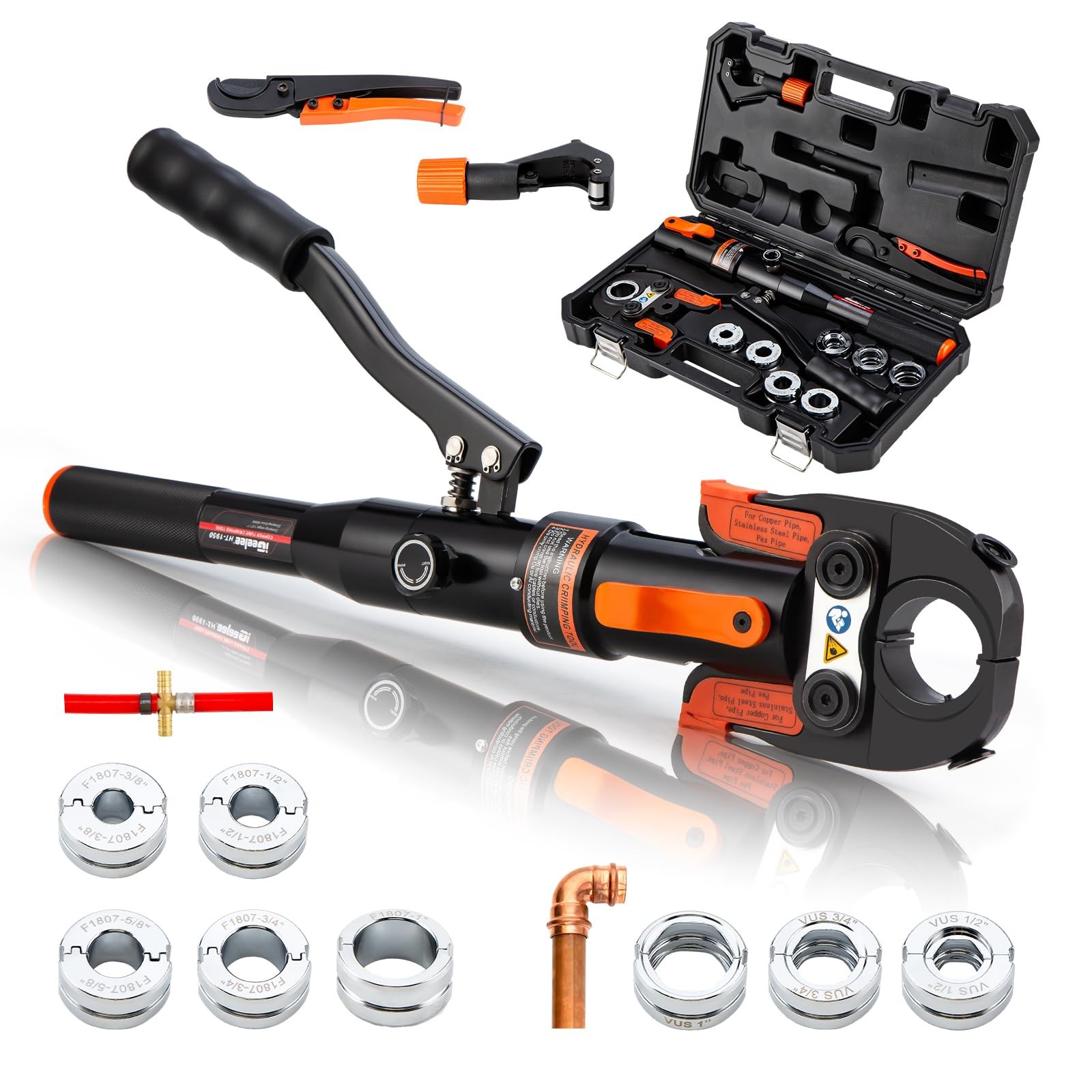 iGeelee Hydraulic Copper Press Pex Crimping Tool with Dies for Pipes HT-1950E