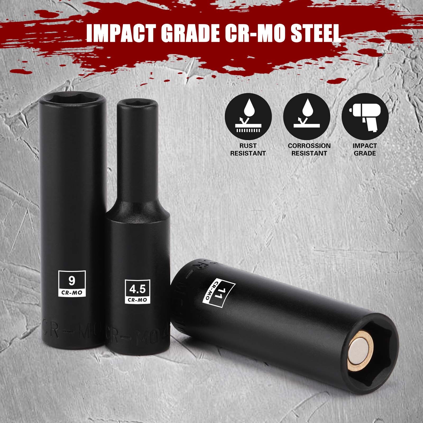 14PCS 1/4″Drive Magnetic Impact Socket Set Deep 6-Point Metric 4mm to 15mm CR-MO