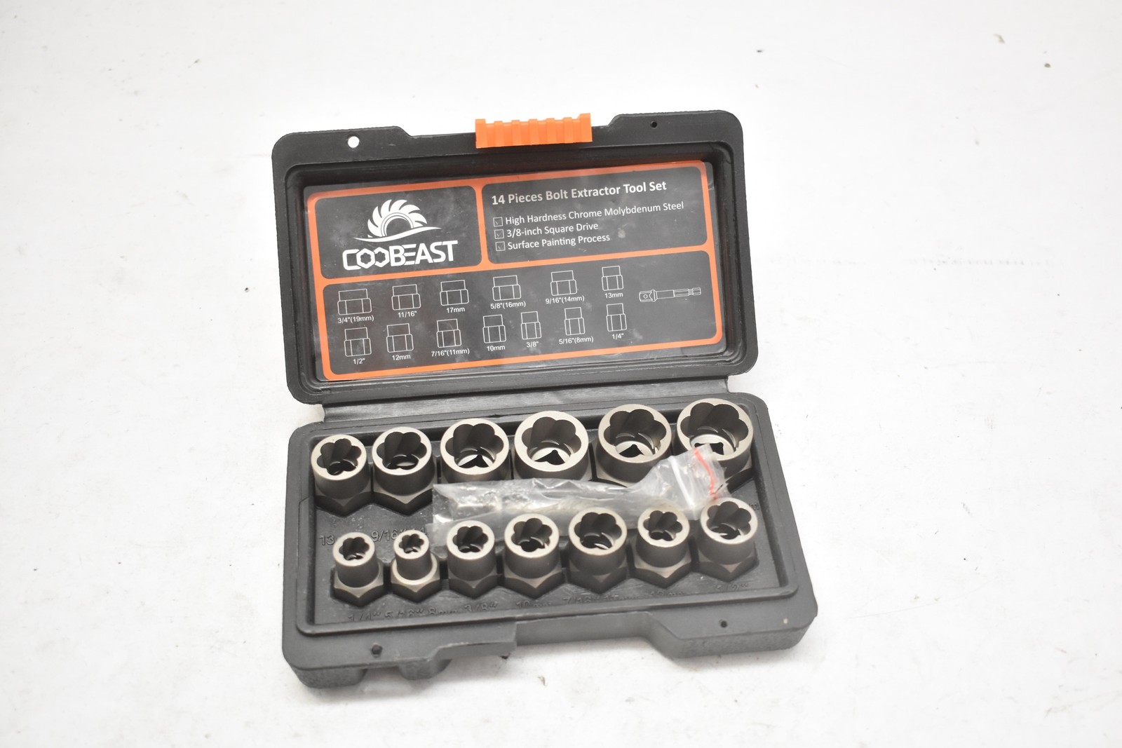 COOBEAST 14 Piece Bolt Extractor Tool Set 3/8in Drive Steel Black New Other