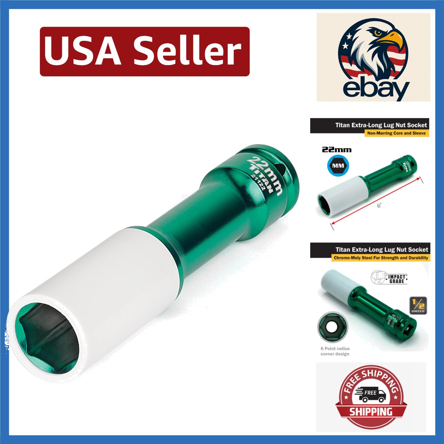 22mm Extra-Long Non-Marring Lug Nut Socket, 1/2-Inch Drive | Durable Chrome Moly