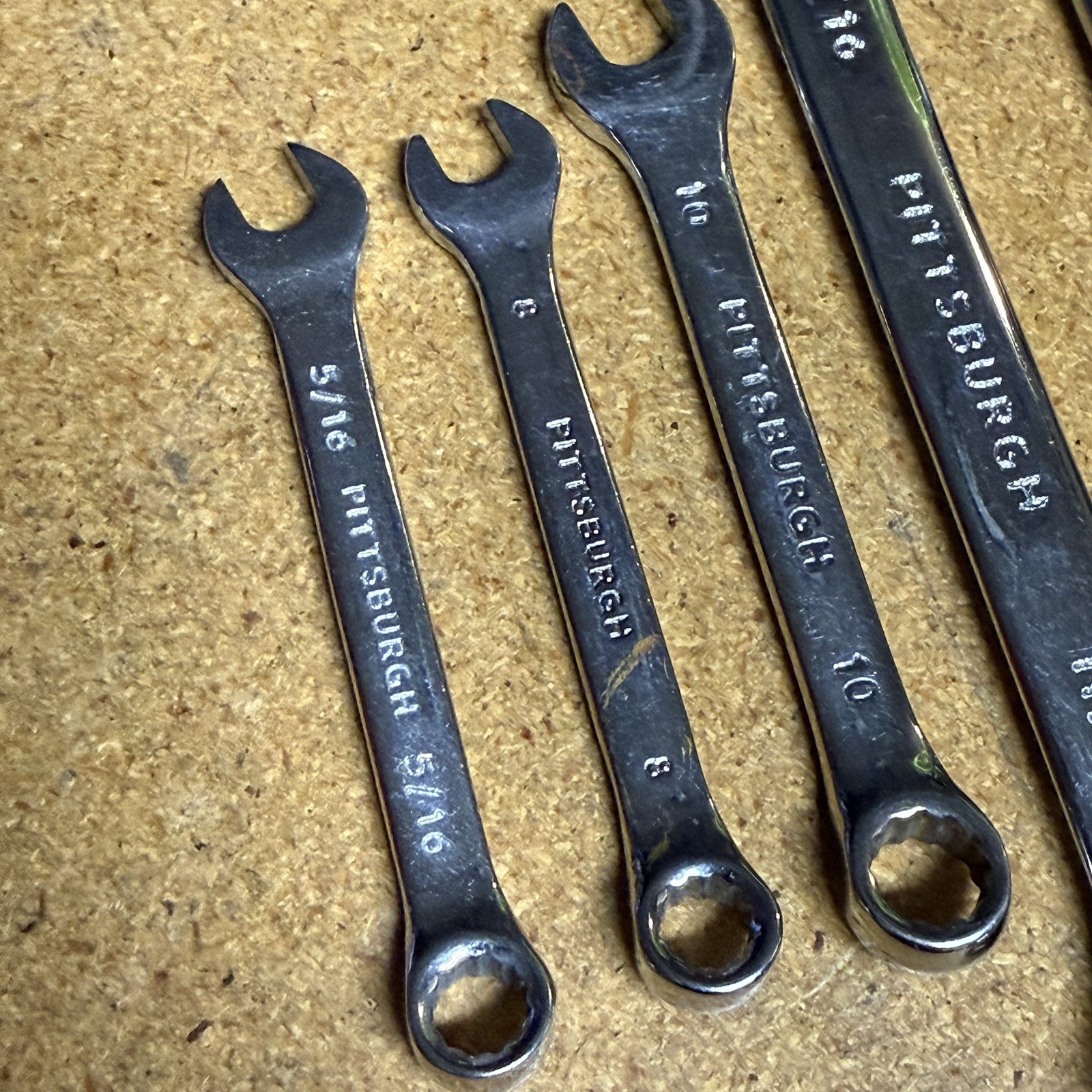 Pittsburgh Combination Open/Box End Chrome Wrenches SAE (5) and Metric (2) Lot