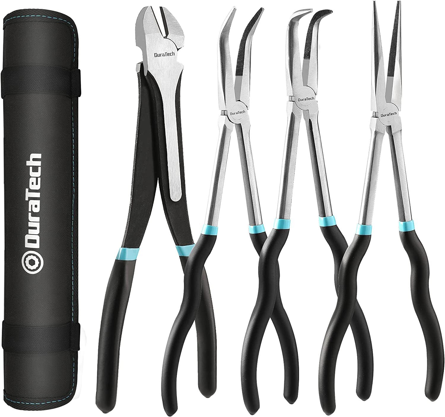 DURATECH 11″ Long Needle Nose Pliers 4PCS Set 45° 90° Long Reach Straight Pliers