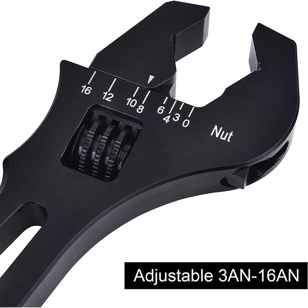 Black Aluminum Adjustable AN Fitting Wrench Lightweight 6061 T6 Non Marring Tool