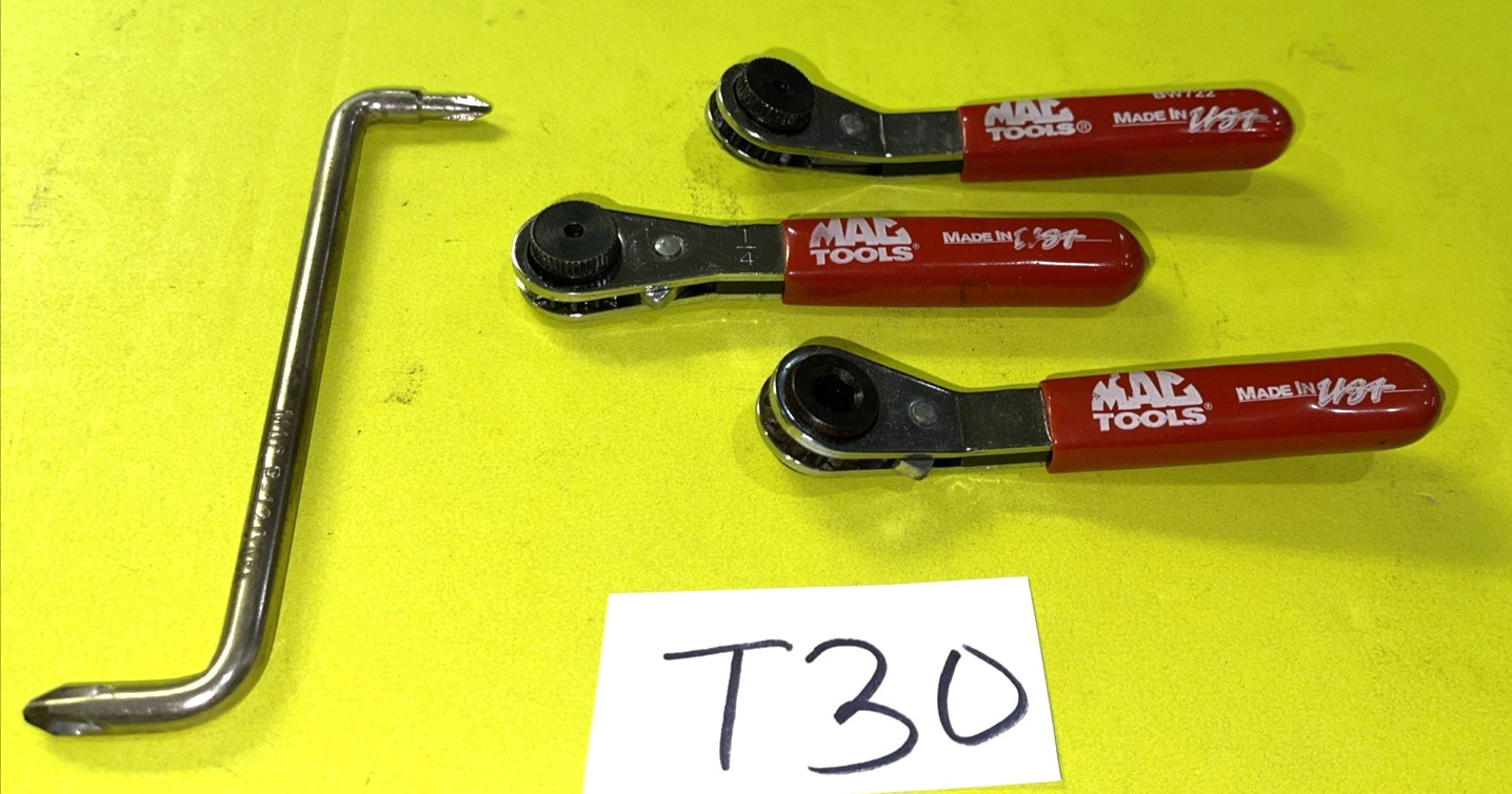 MAC TOOLS 3 PIECE 1/4 HEX BIT THUMB WHEEL RATCHETING WRENCH & OFFSET SCREWDRIVER