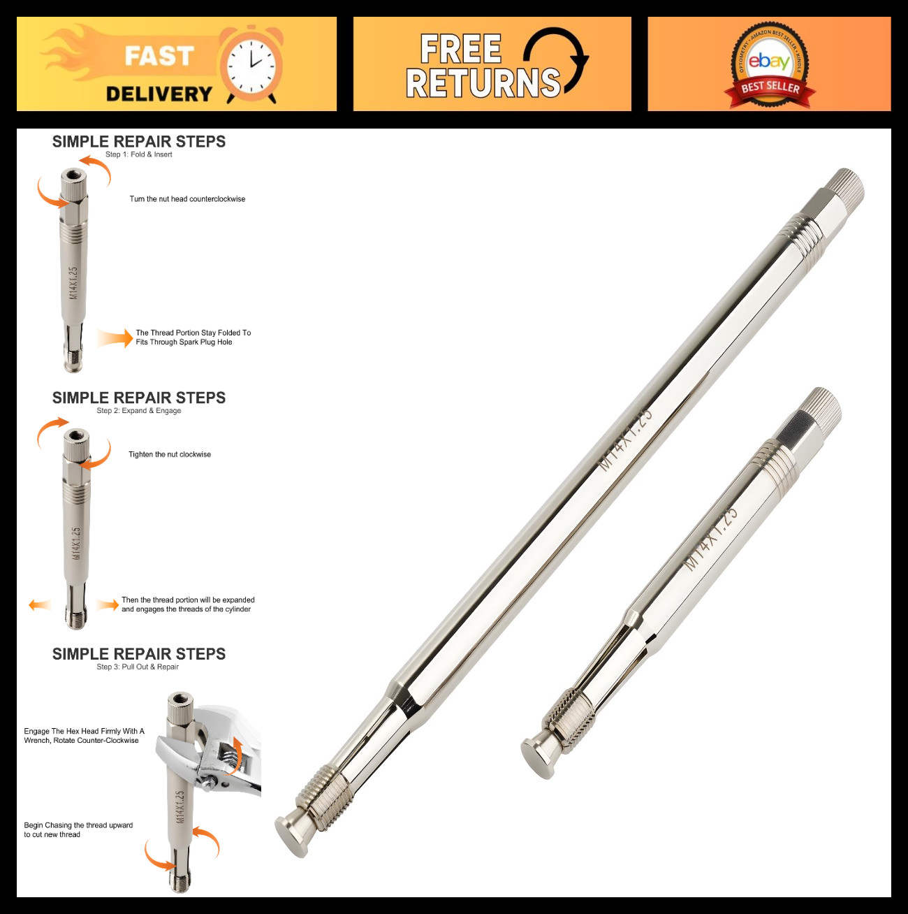 M14x1.25 Spark Plug Thread Repair Tool 2-Pack – Chaser for Stripped Holes, No He