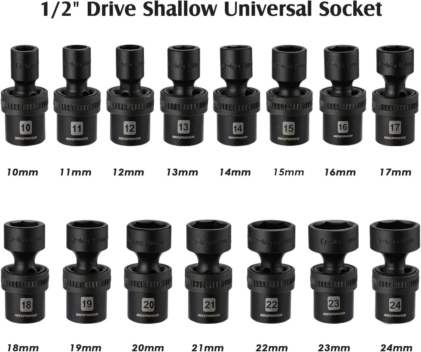 15-Piece Universal Impact Socket Set, Metric, Swivel Socket