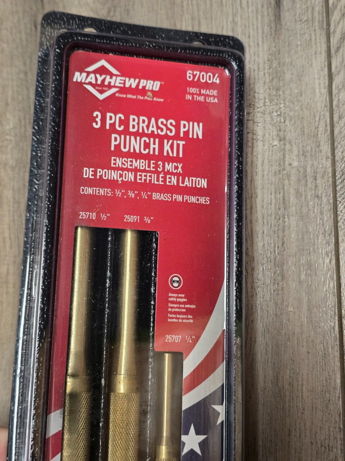 Mayhew 3pc BRASS Pin Punch Set, Sizes 1/4″, 3/8″ & 1/2″ made in USA #67004
