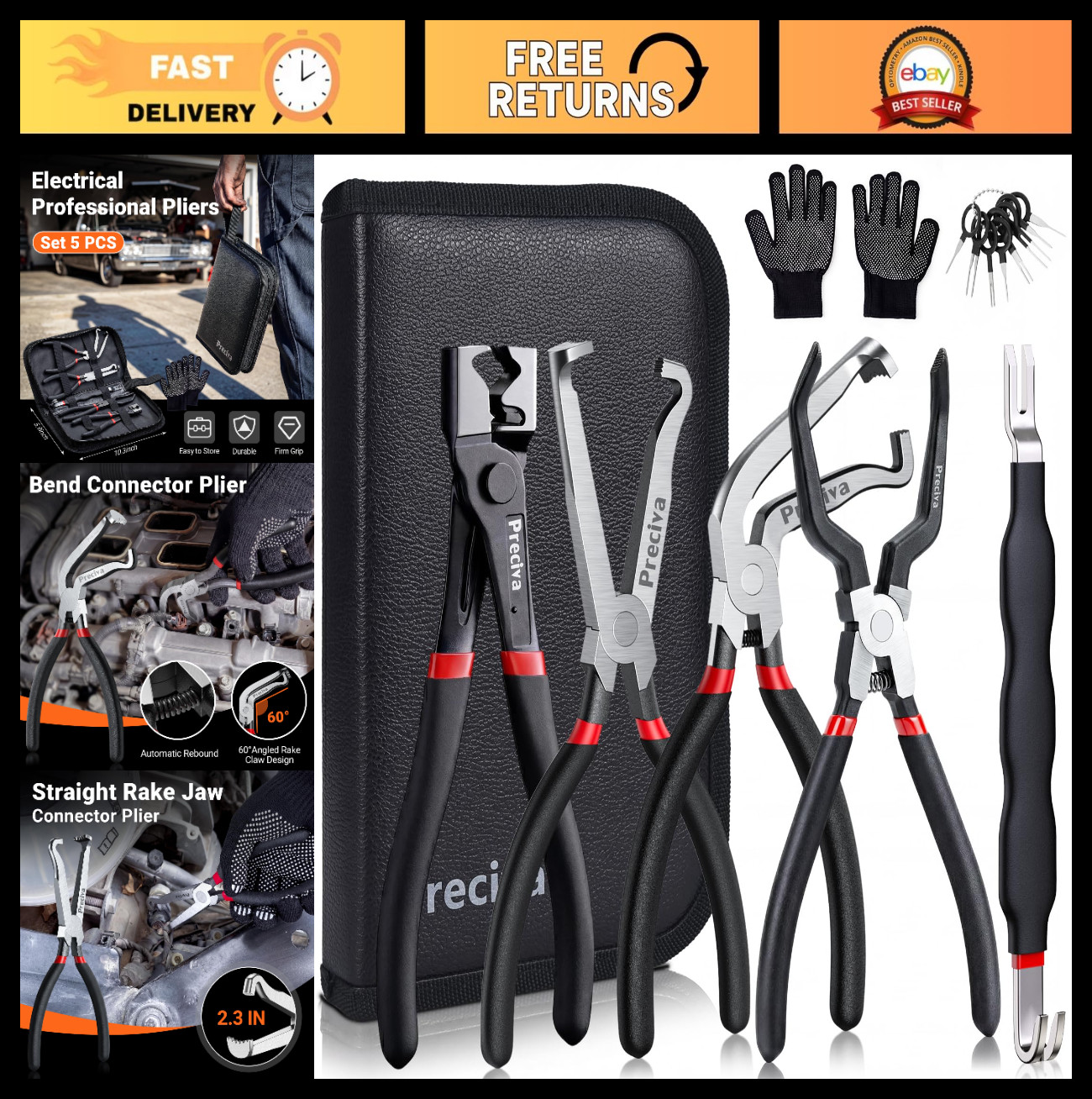 9-in-1 Automotive Electrical Connector Tool Kit, Terminal Release Pliers, Wire C