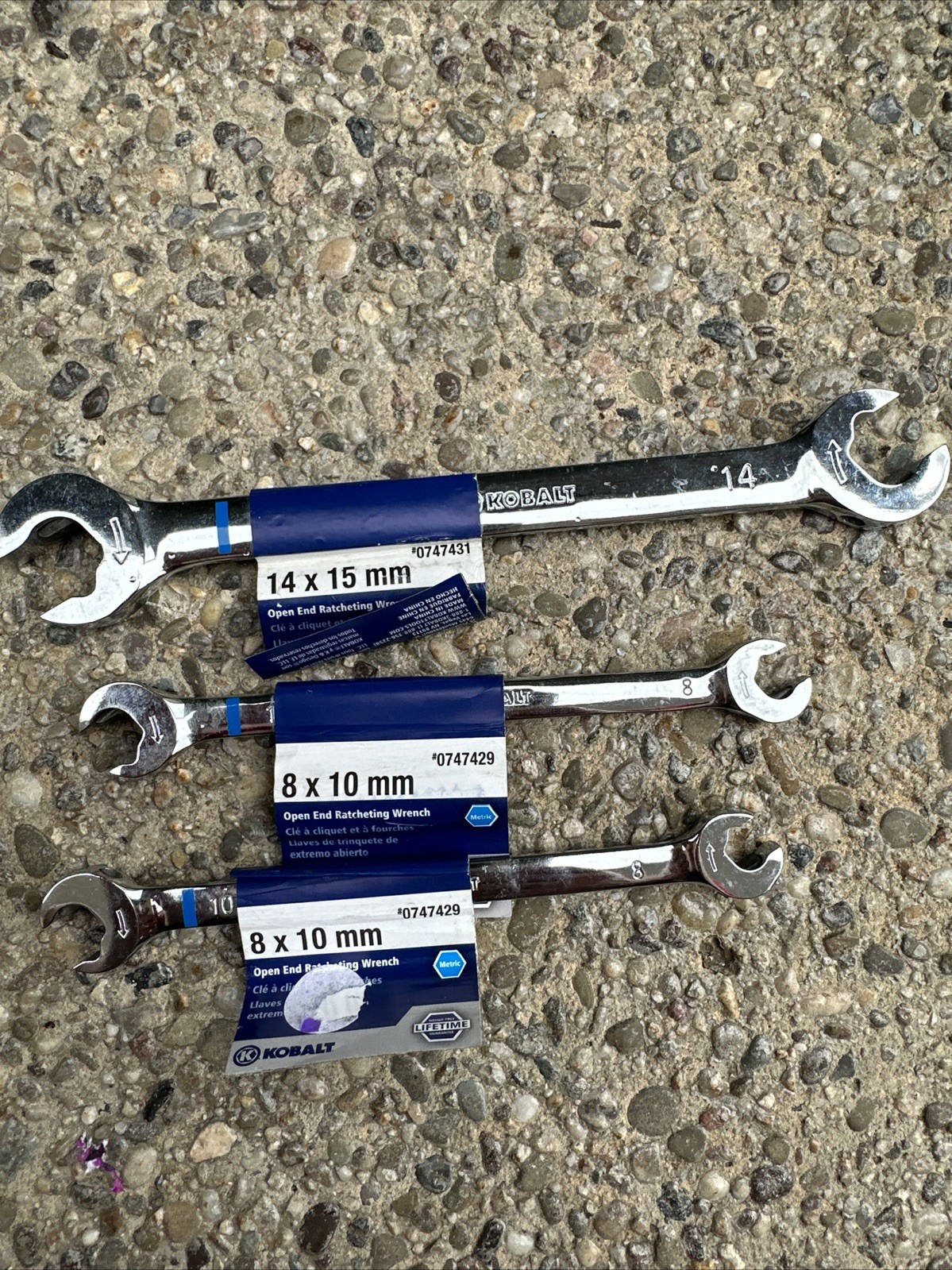 Lot Kobalt Metric Mixed Open End Ratcheting Wrench NEW 8 10 14 15 Gg1-d