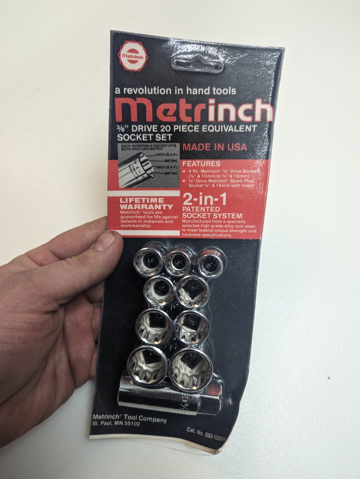 Vintage NOS Original Metrinch USA 10pc 3/8″ Drive 12 Point Socket Set SAE Metric