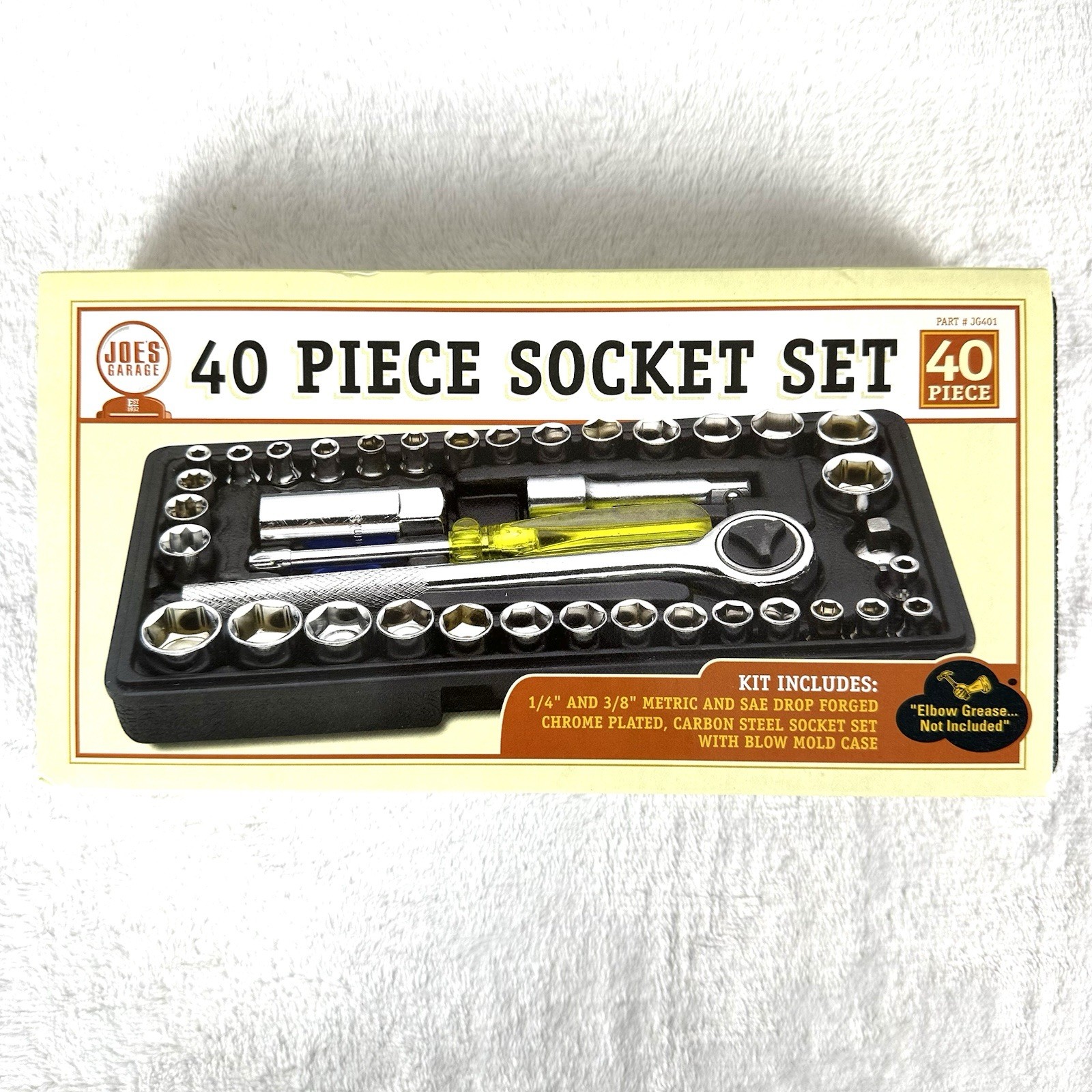 Joe’s Garage 40 Piece Socket Set #JG401 w/Case, Chrome Plated, Carbon Steel