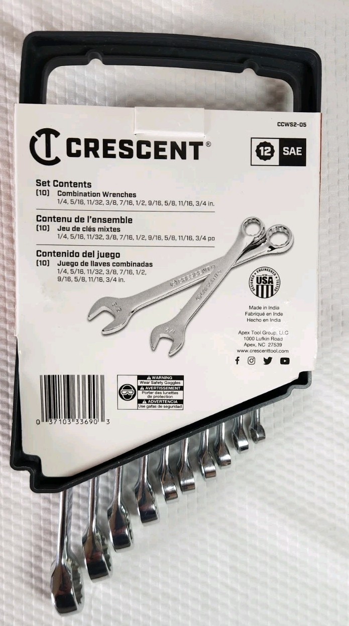 NEW CRESCENT 10 Pcs – 12 Point SAE Combination Wrench Set