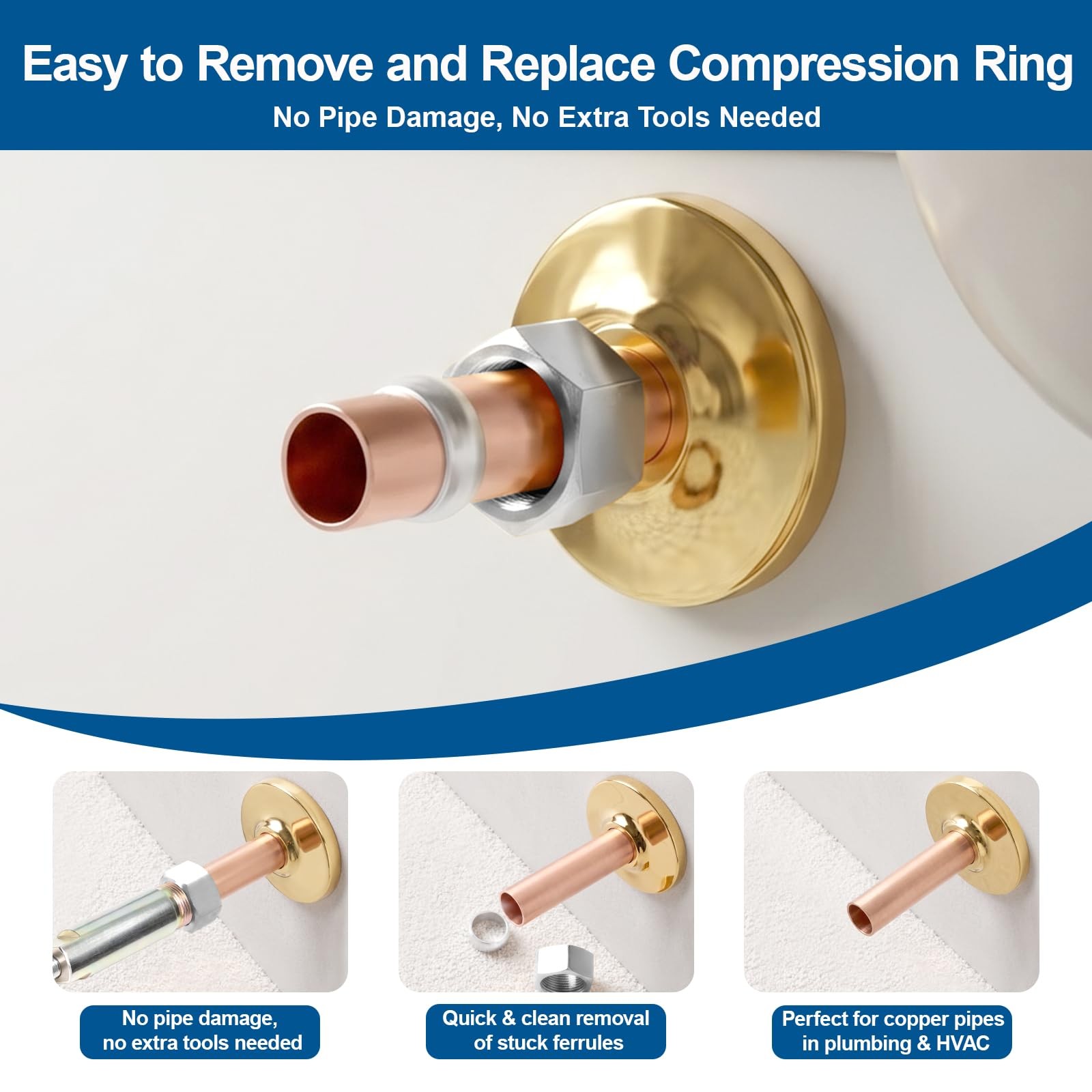 Compression Sleeve Puller Tool for 1/2 Inch Copper Pipe Removes Nut and Ferr…