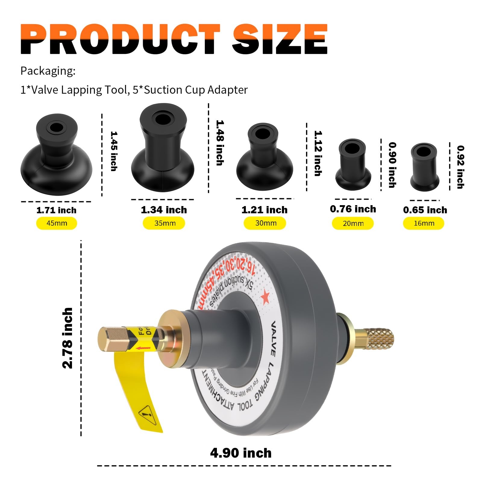 Valve Lapping Tool Kit 10001250 RPM, 5 Suction Cups for Grinding Valves
