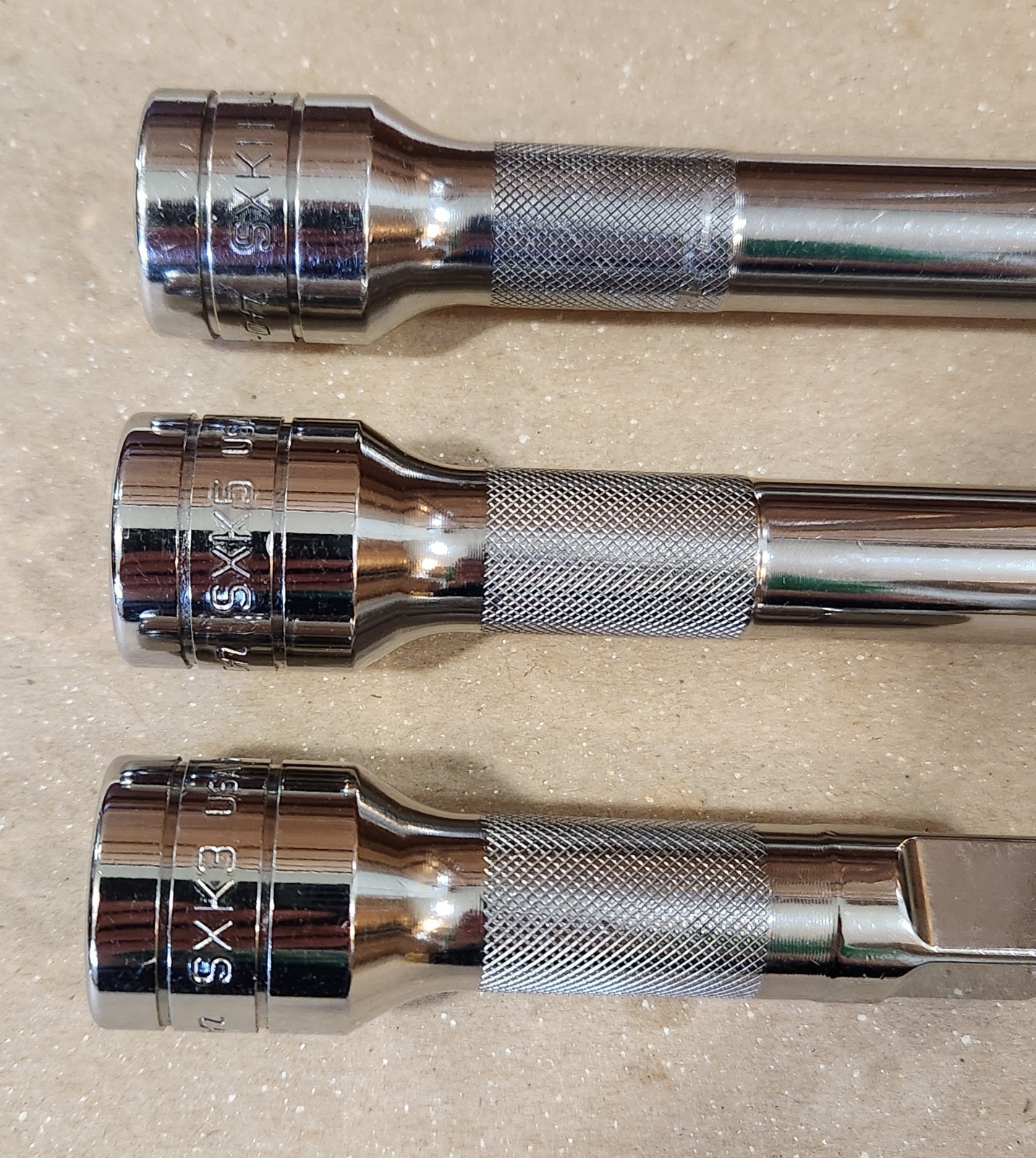 Snap On SXK3 SXK5 SXK11 3 Piece 1/2″ Drive Knurled Socket Extension Set