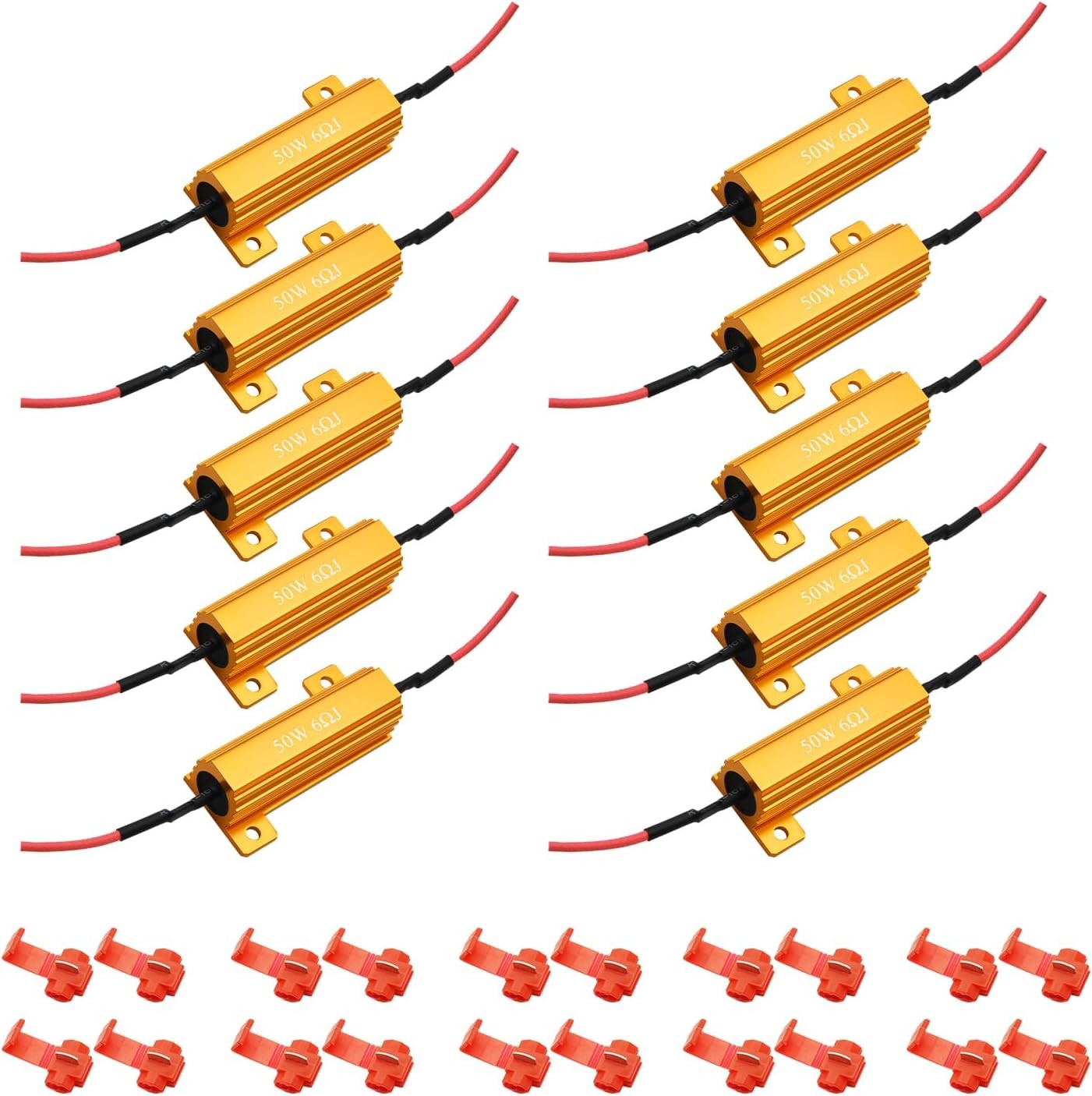 AUXLIGHT 10Pcs Quality 50W 6ohm Load Resistors – Fix LED Bulb 10 Pieces, Gold