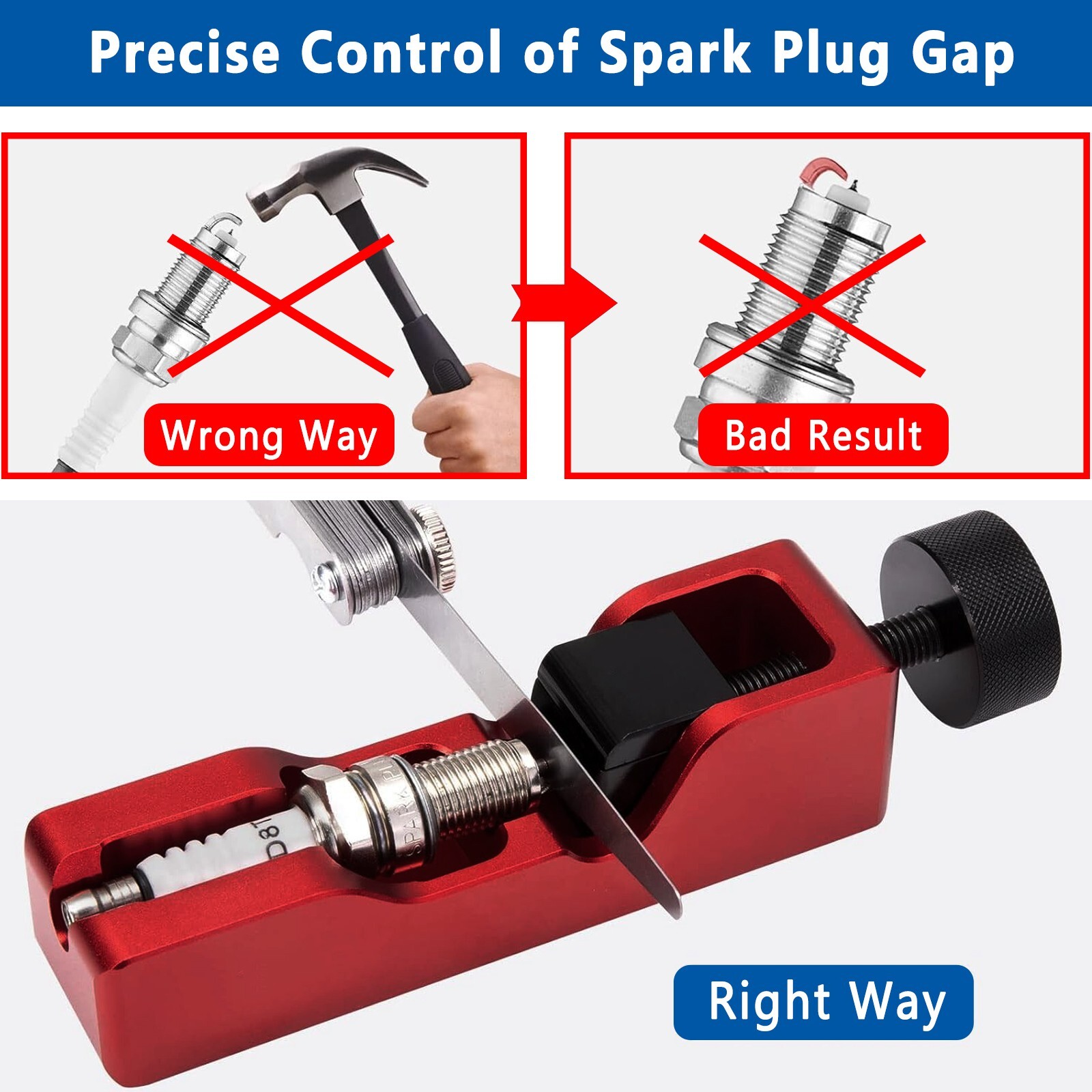 LokoCar Universal Spark Plug Gap Tool And 32 Blades Steel Feeler Gauge Red Black