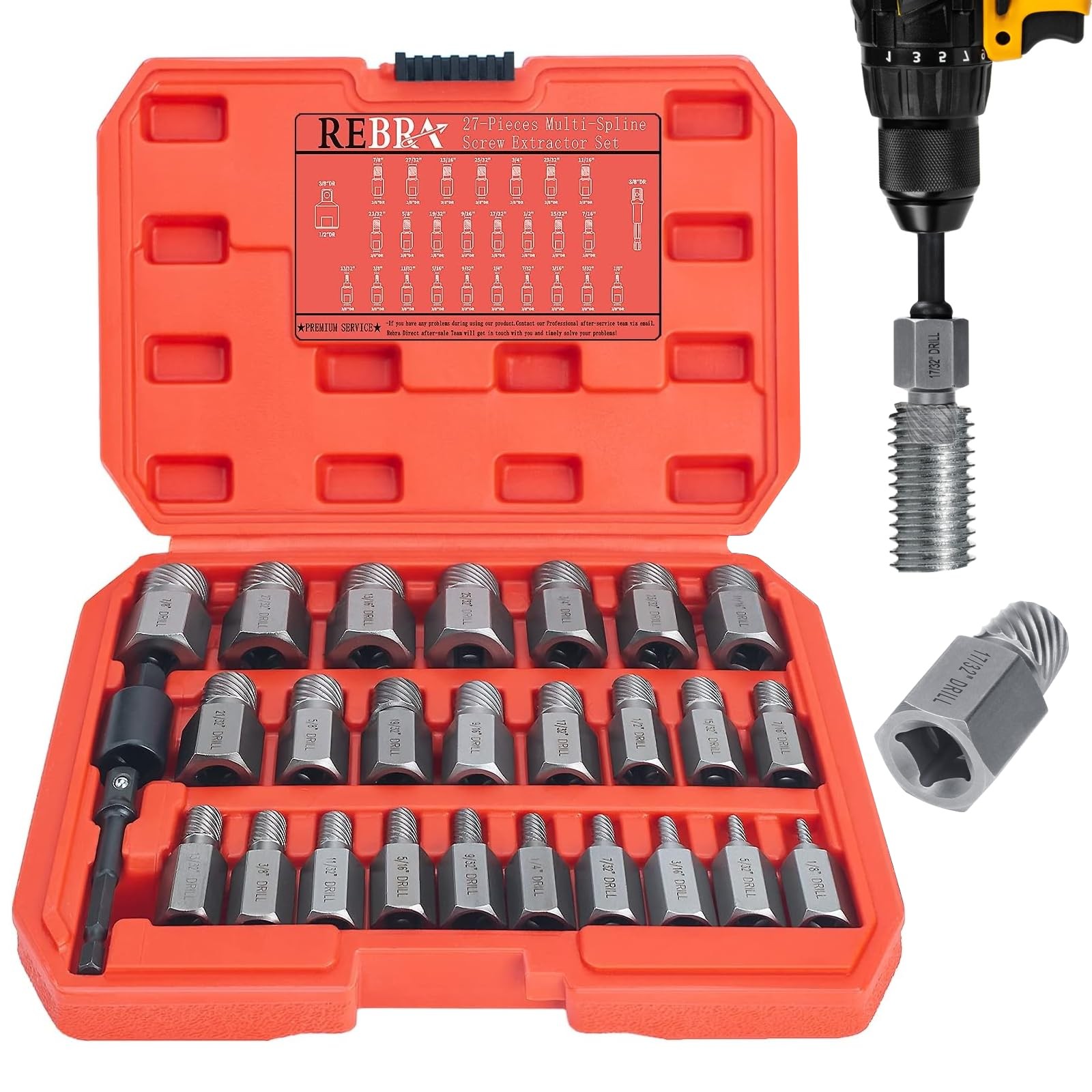 REBRA 27-Pieces Screw Extractor Set, 3/8″ Inch Impact Double Head 27-pieces